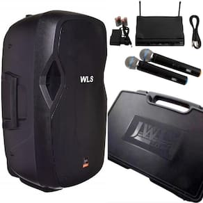 Caixa acústica wls s15 bt ativa + 2 microfones sem fio jwl