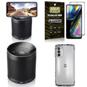 Kit capinha moto g82 + som bluetooth potente q3 + película
