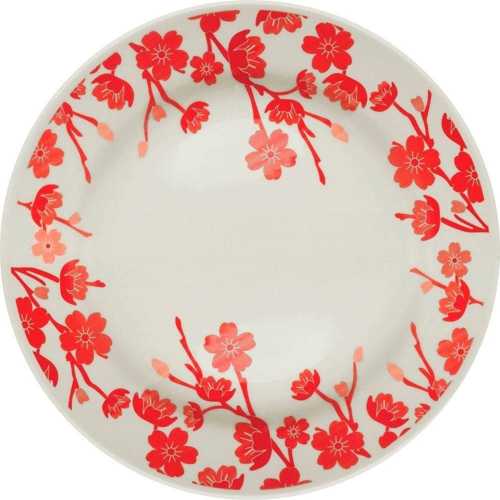 Kit 8 Pratos Rasos Donna Jardim Oriental Oxford Cerâmica 24cm