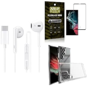 Kit capinha s22 ultra + fone de ouvido tipo c + película 3d