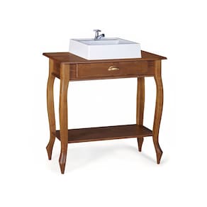 Bancada Aparador Mini Lavabo com Cuba 1 Gaveta Pés Luiz XV Dália 3062 - Imbuia Glazer