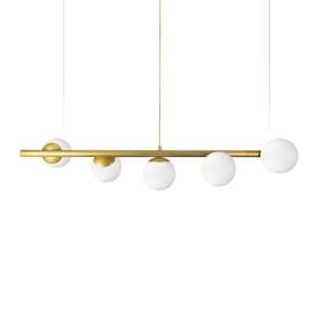 Lustre Pendente Figo Ouro - 5 Globos Esfera De Vidro Branco