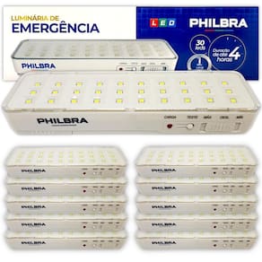 Kit 10 luminária luz emergência 30 leds bivolt recarregável