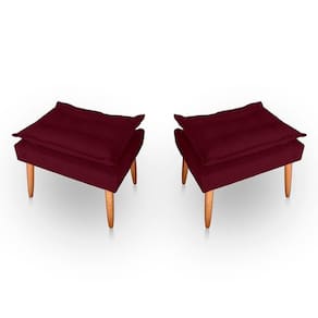 Kit 02 Puff Para Sala E Quarto Madeira Decorativo Opala Suede Cor Bordô