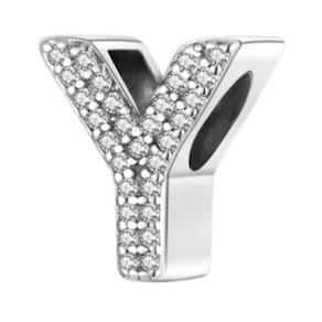 Berloque letra y cravejada pulseira prata 925 alfabeto luxo