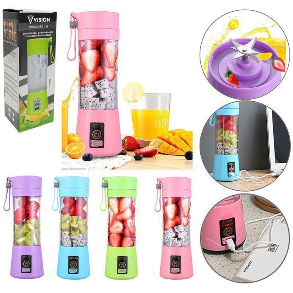 Mini liquidificador portátil 380ml recarregável 10w bivolt
