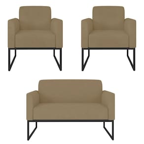 Kit Namoradeira E 2 Poltronas Preta Suede Marrom Rato