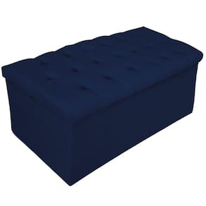 Calçadeira Baú Estofada Mel 90 Cm Solteiro Azul Marinho