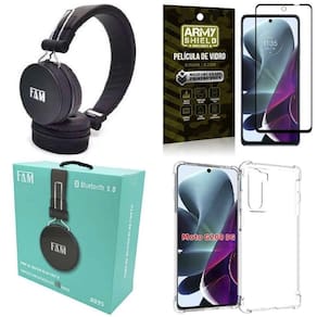 Capinha moto g200 5g + fone bluetooth a095 + película 3d