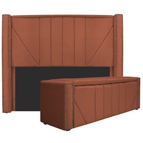 Kit Cabeceira E Calçadeira Baú Casal 140cm Suede Terracota
