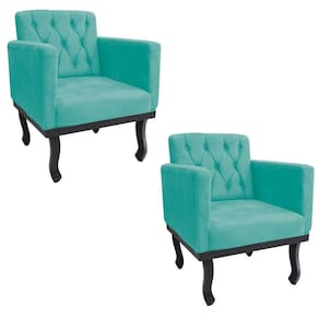 Kit 02 Poltronas Classic Pés Luís Xv Suede Azul Tiffany