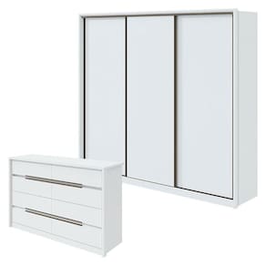 Guarda Roupa Spazio 270 e Cômoda Urban Branco Brilho - Lopas