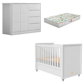 Berço Americano Tutto New e Cômoda Infantil Eloá Branco Acetinado com Colchão Gazin – Phoenix Baby