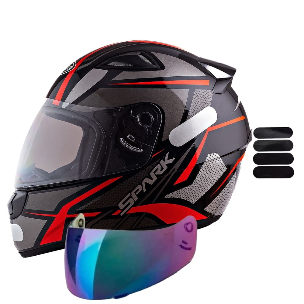 Capacete Masculino Ebf Spider Vermelho Mais Viseira Camaleão e Adesivo Preto