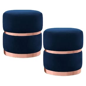 Kit 2 Puffs Cinto E Aro Rosê Round B-304 Veludo Azul Marinho