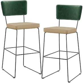 Kit 02 Banquetas Altas Facto Verde Musgo Linho Bege Escuro