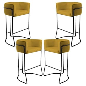 Kit 04 Banquetas Fixa Preto Veludo Mostarda C-279