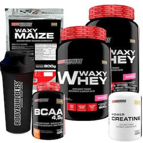 Kit 2x waxy whey morango waxy maize creatina bcaa shaker
