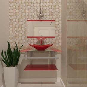 Gabinete De Vidro 80cm Ac Cuba Quadrada Vermelho Ferrari