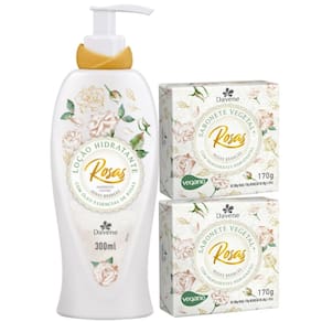1UN Loção Hidratante Corporal +2UN Sabonete Rosas Brancas