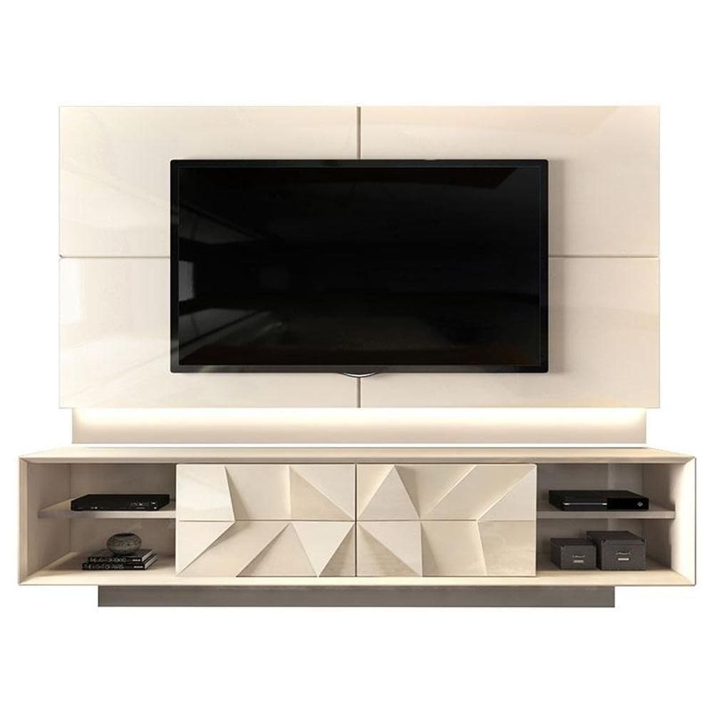 Rack Bancada e Painel para TV Colone Form 3D Off White – DJ Móveis