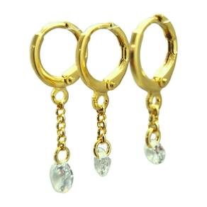Brinco trio feminino folheado a ouro argola e pedra zircônia