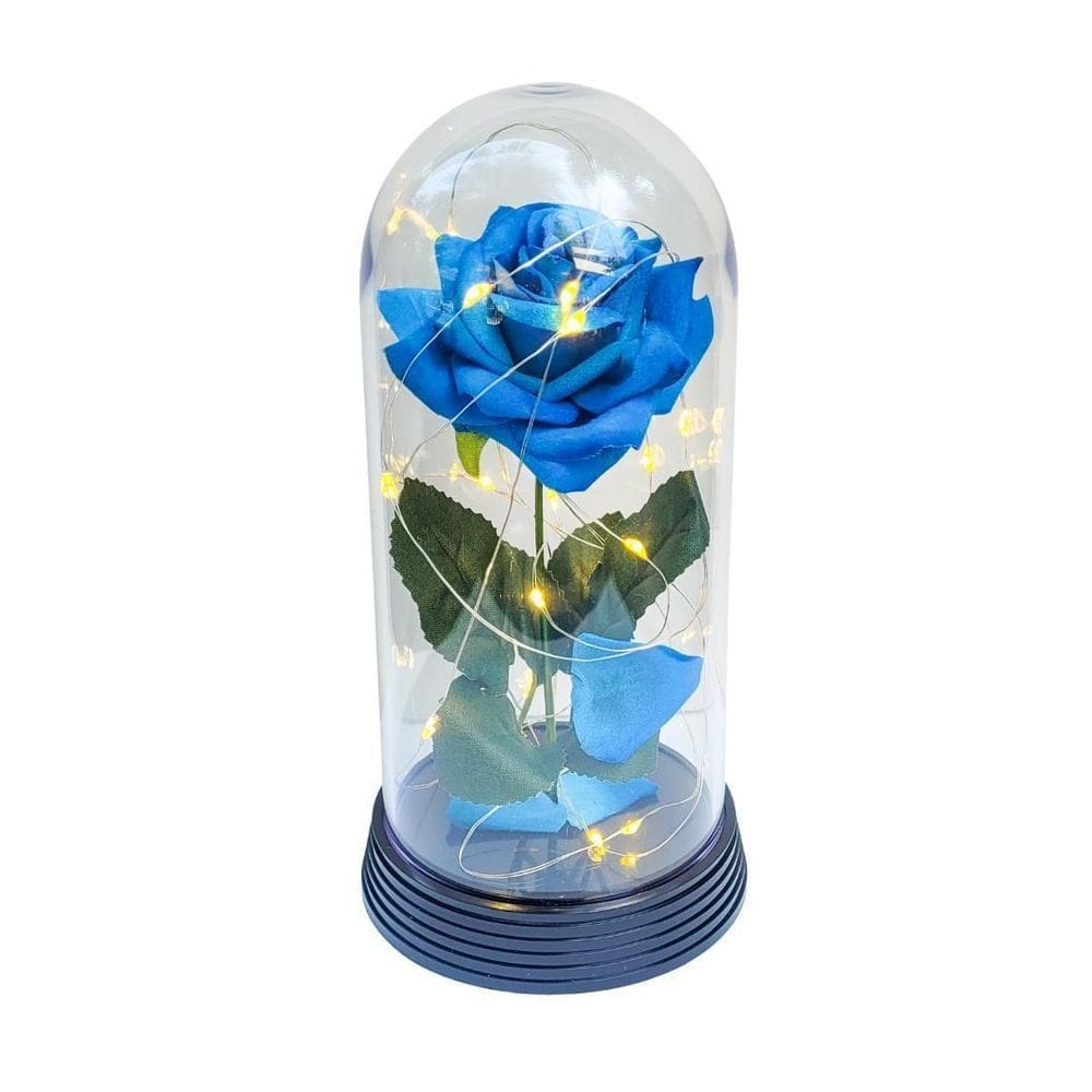 Luminária a rosa encantada azul 20 cm base preto quente
