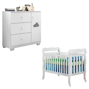 Berço Americano Lila e Cômoda Infantil Ane Branco Brilho – Phoenix Baby