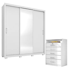 Cômoda Triunfo e Guarda Roupa Casal Residence Branco com Pés - Demóbile