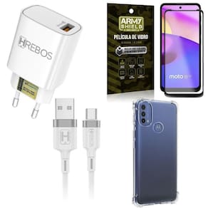 Capinha moto e40 + carregador turbo hs183 + pelicula 3d