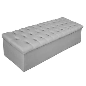 Calçadeira Baú Mel 160Cm Queen Size Com Capitonê Suede Cinza