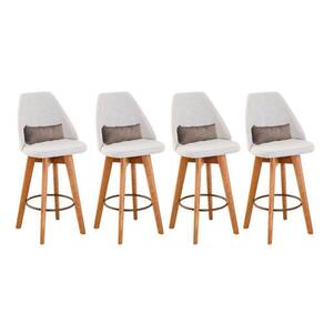 Kit 04 Banquetas Linho Bege E Almofada Suede Bege