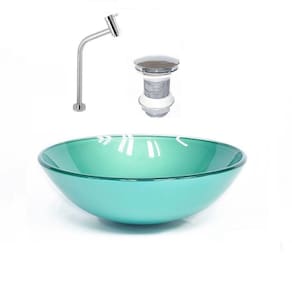 Cuba de Vidro Redonda 42cm Verde + Valvula + Torneira Cromada