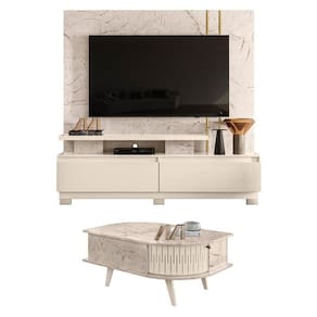 Estante Home Theater New Apolo com Pés com Mesa de Centro Indianápolis Calacata Off White – Madetec