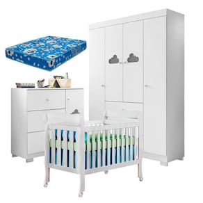 Quarto de Bebê Ane com Berço Americano Lila Branco Brilho e Colchão Ortobom – Phoenix Baby