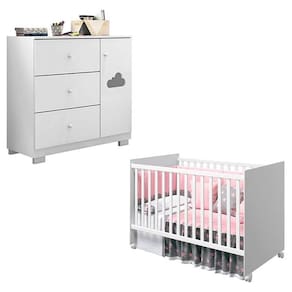Berço Americano Tico e Cômoda Infantil Ane Branco Brilho – Phoenix Baby
