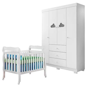 Berço Americano Lila e Guarda Roupa Ane Branco Brilho – Phoenix Baby