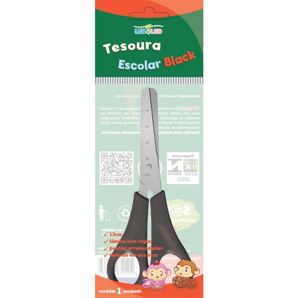 Tesoura Escolar Preta 13Cm