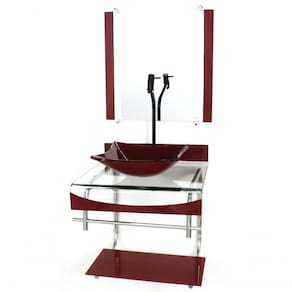Gabinete Duplo Inox Cuba Quadrada Vermelho C/Torneira Preta