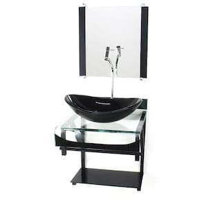 Gabinete De Vidro Duplo Cuba Oval Preto C/Torneira