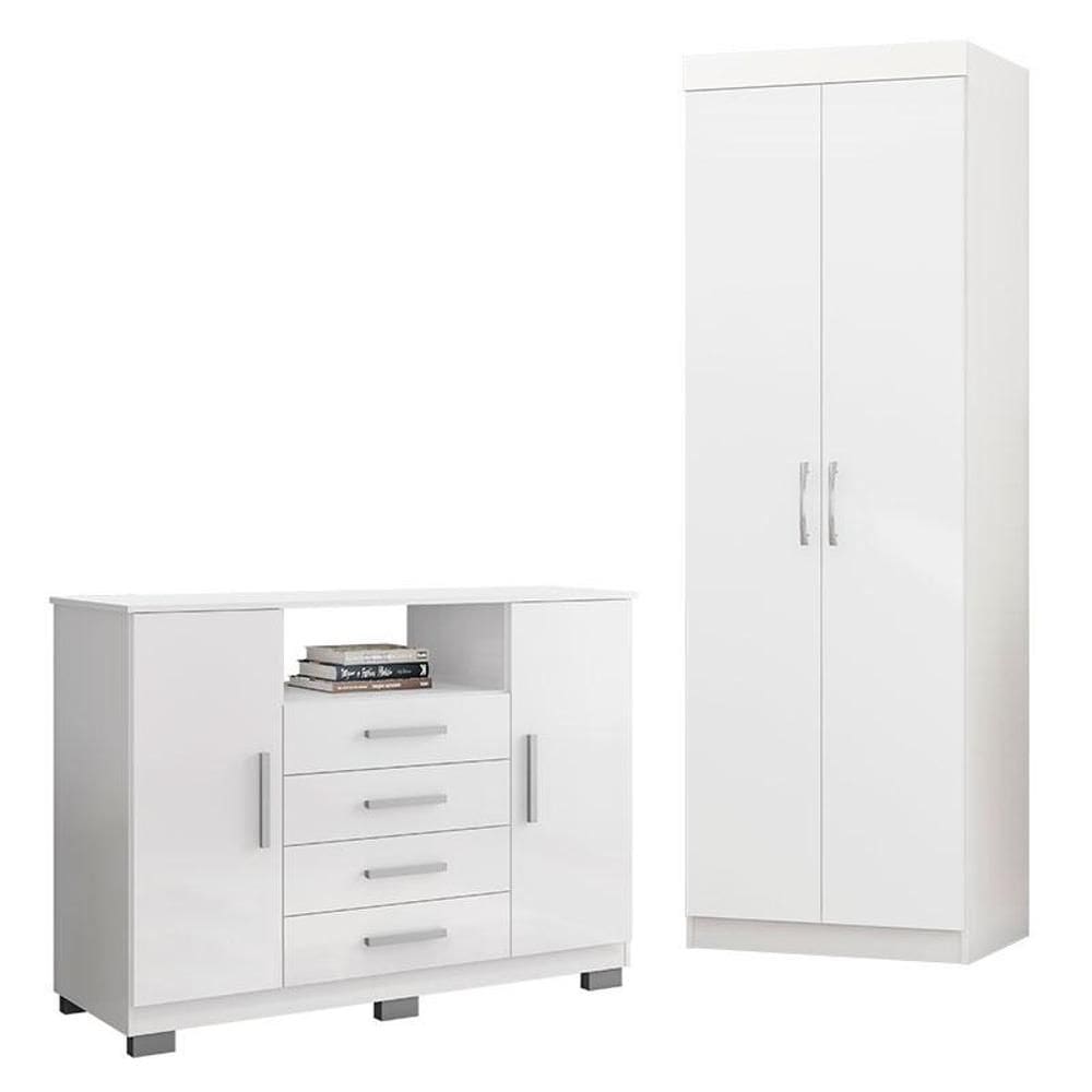 Cômoda 8020 e Armário Multiuso 6020 Branco - Araplac