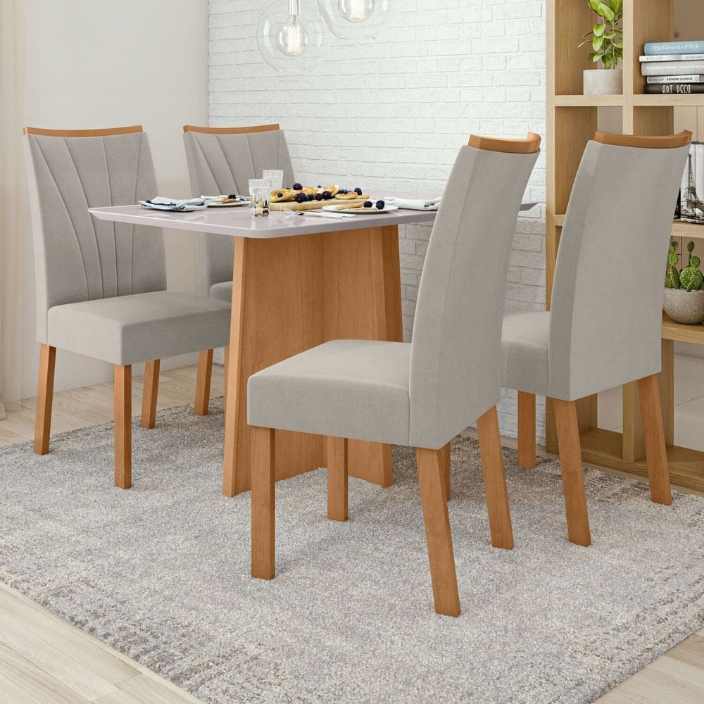 Conjunto Mesa 120cm Celebrare e 4 Cadeiras Apogeu Amêndoa Clean/Off White/Liso Capuccino