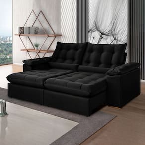 Sofá Retrátil e Reclinável 3 Lugares 250cm Dubai Preto