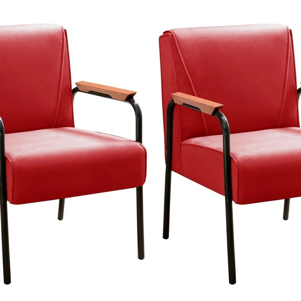Kit 2 Poltronas Decorativas Jade Braços Fixo Vermelho
