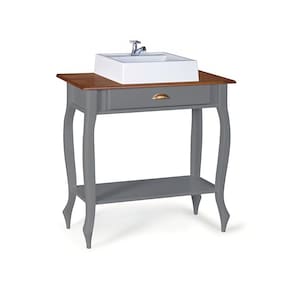 Bancada Aparador Mini Lavabo com Cuba 1 Gaveta Pés Luiz XV Dália 3062 - Cinza/Imbuia Glazer