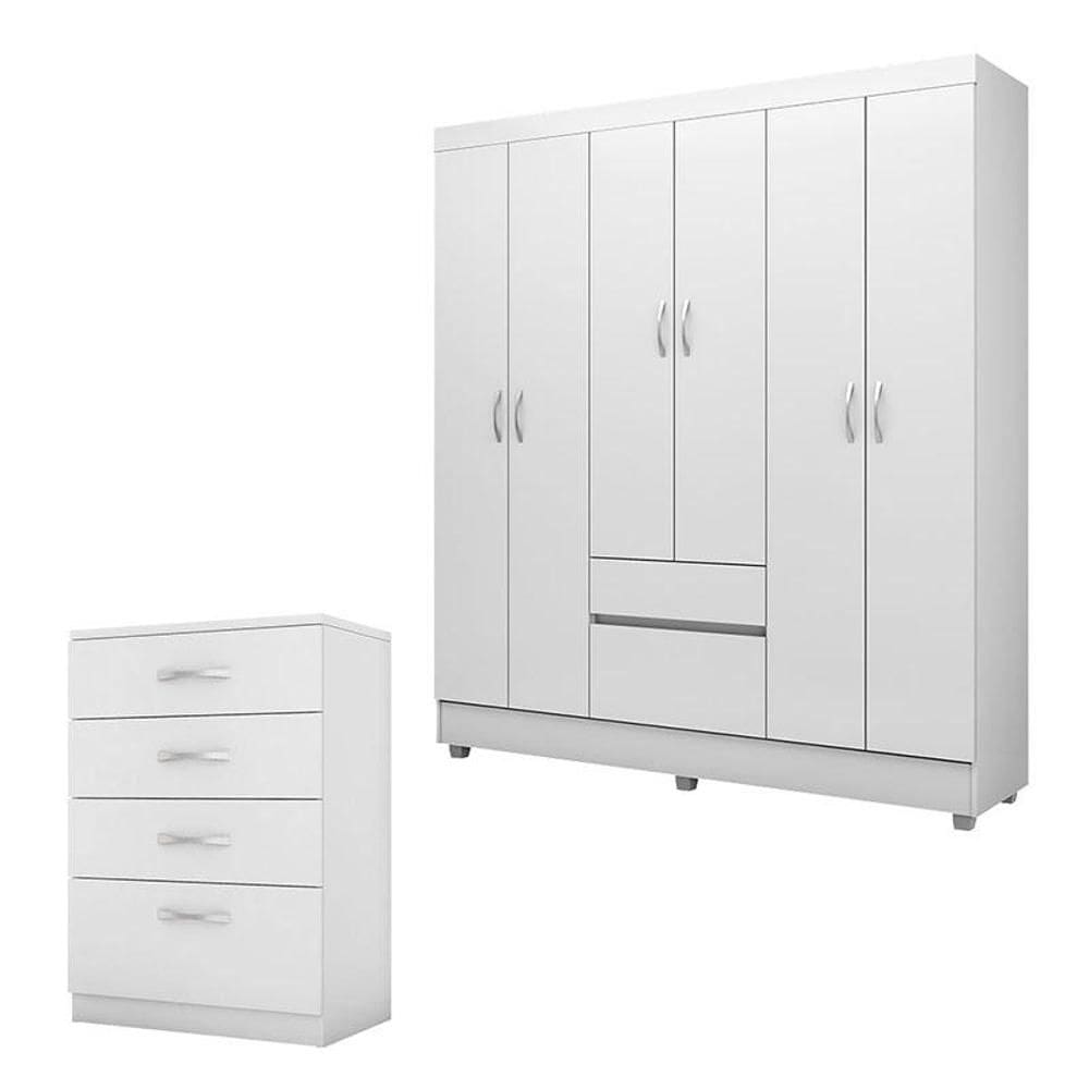 Cômoda Astral e Guarda Roupa Casal Flash 2 Branco Flex - Demóbile
