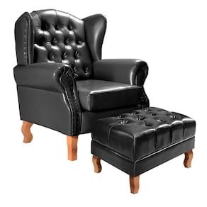 Poltrona e Puff Chesterfield Imperador Decoração Retrô Vintage Preto