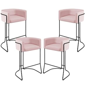 Kit 04 Banquetas Fixa Preto Veludo Rosê C-305