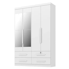 Guarda Roupa Solteiro Maximus Plus 4 Portas Branco com Espelho – Zanzini