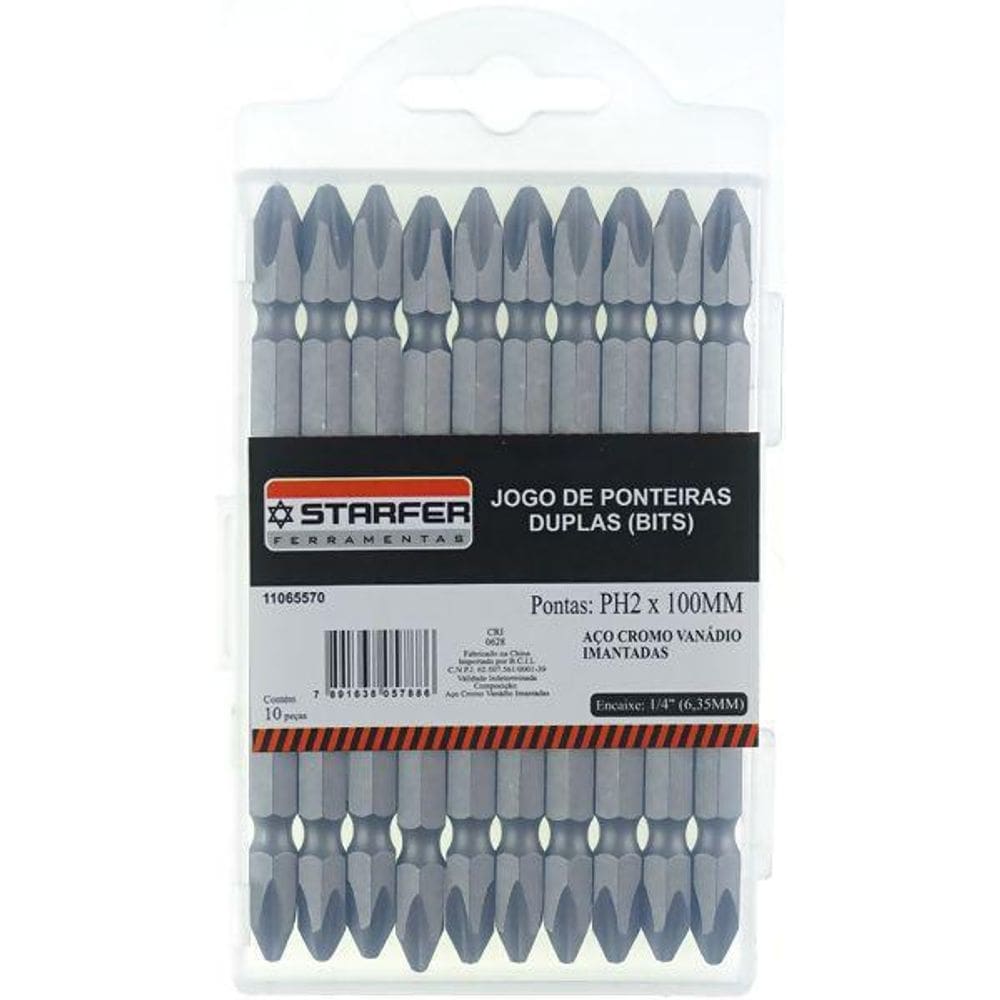 Jogo 10 bits phillips 2 dupla 100mm parafusadeira starfer